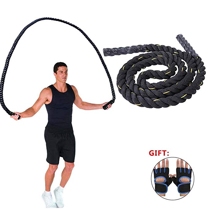 AUTUWT Heavy Jump Rope Skipping Rope Workout Battle Ropes with Gloves for Men Women Total Body Workouts Power Training Improve Strength Building Muscle