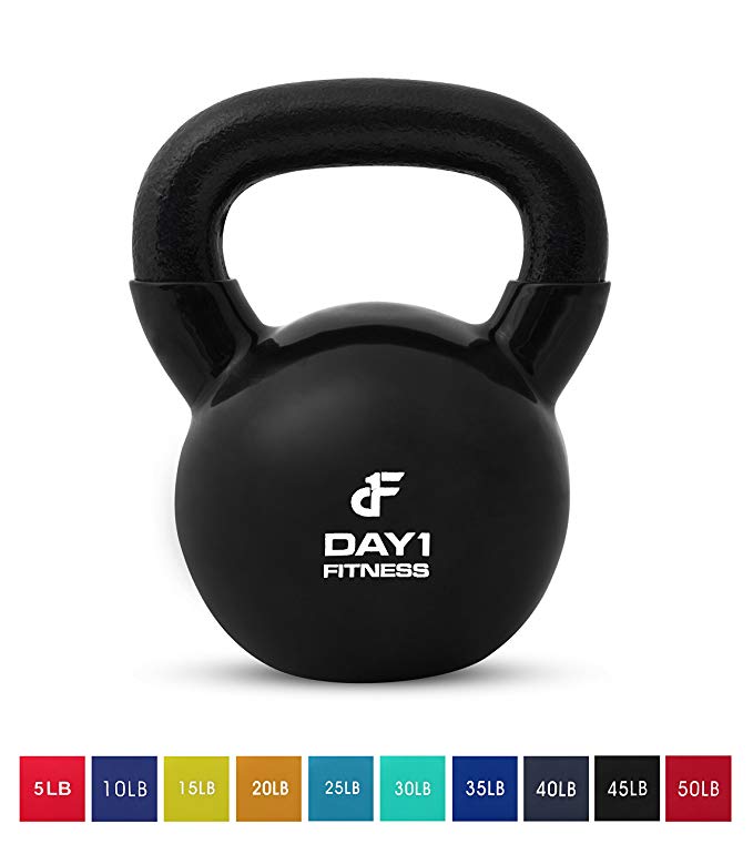 Day 1 Fitness Kettlebell Weights - Iron Kettlebells with Vinyl Coating For Floor and Equipment Protection, Noise Reduction - Free Weights For Ballistic, Core, Weight Training