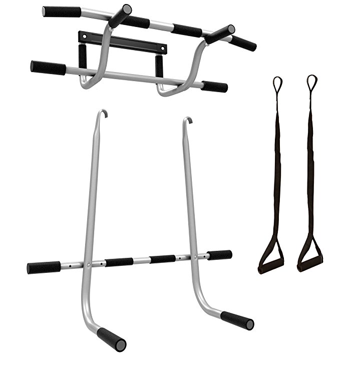 Triple Door Gym Ultimate 3 In 1 Pullup Doorway Bar – Total Body Home Workout Bar For Chin Ups, Dips & Suspension Exercises, Heavy Duty Steel Construction, Screwless Installation On All Standard Doors