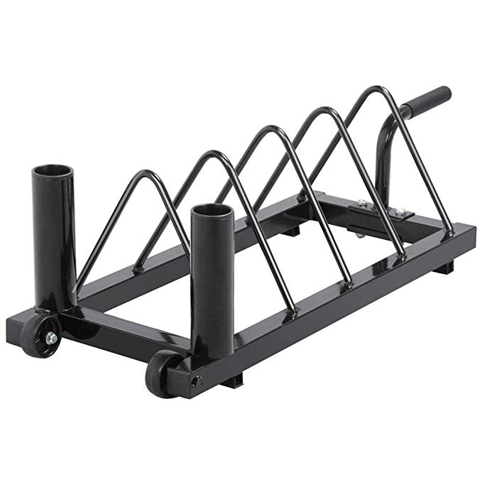 Yaheetech Horizontal Barbell Bumper Plate Rack Holder Olympic Bar Storage Rack with Handle and Wheels，Black