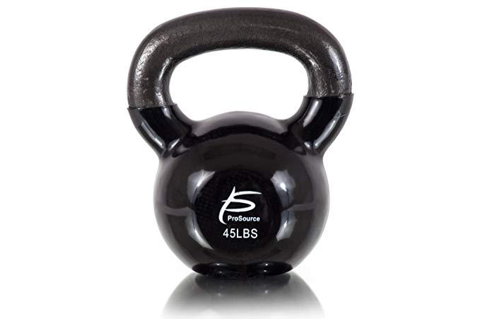 ProSource Vinyl Coated Cast Iron Kettlebells Color-Coded 5 to 45 lb. with Extra Large Handles for Home and Gym Workouts