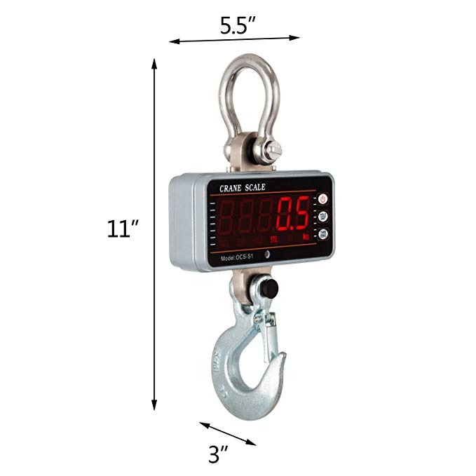 Superland 1T Digital Crane Scale 1000KG 2000LBS Hold Display AA Batteries High Precision Hanging Scale with Remote (2000LBS)