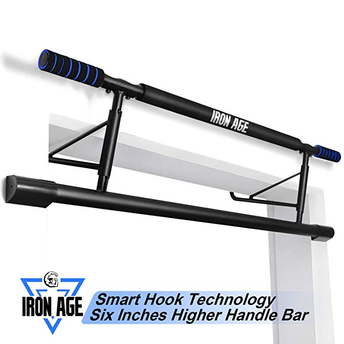 Iron Age Pull up Bar Doorway Portable No Crews Zero Assembly Free Standing Wall Mounted Indoor Workouts Smart Hook Technology US Patent Invention