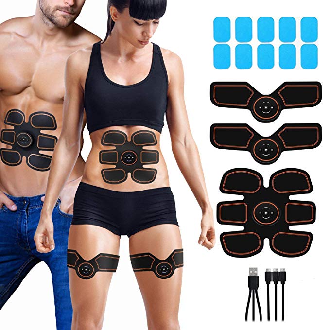 Abdominal Muscle Toner Rechargeable ABS Stimulator, Portable Wireless Muscle Trainer for Men Women