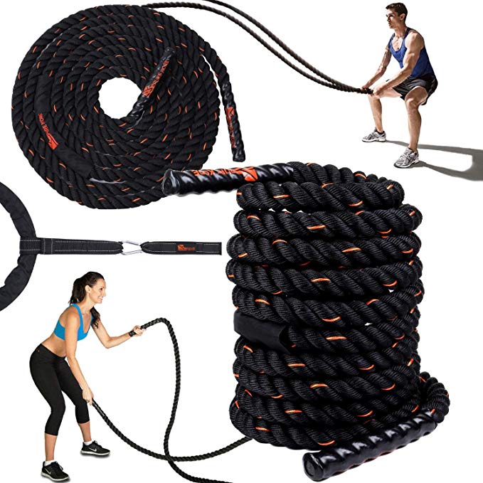 Battle Ropes with Anchor Strap Kit - Selection of 100% PolyDac Heavy Battle Rope & Protective Nylon Cover - Perfect Exercise Rope for Men and Women - Total Body Workout Rope