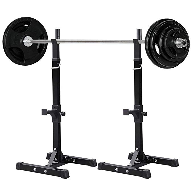 Yaheetech Pair of Adjustable Standard Solid Steel Squat Stands Barbell Free Press Bench