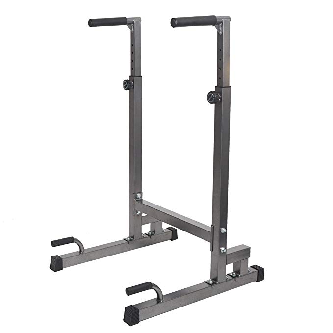 Lucky Tree Adjustable Dip Station Strength Training Exercise Power Rack Dipping Stand Parallel Bar Power Tower for Home Gym