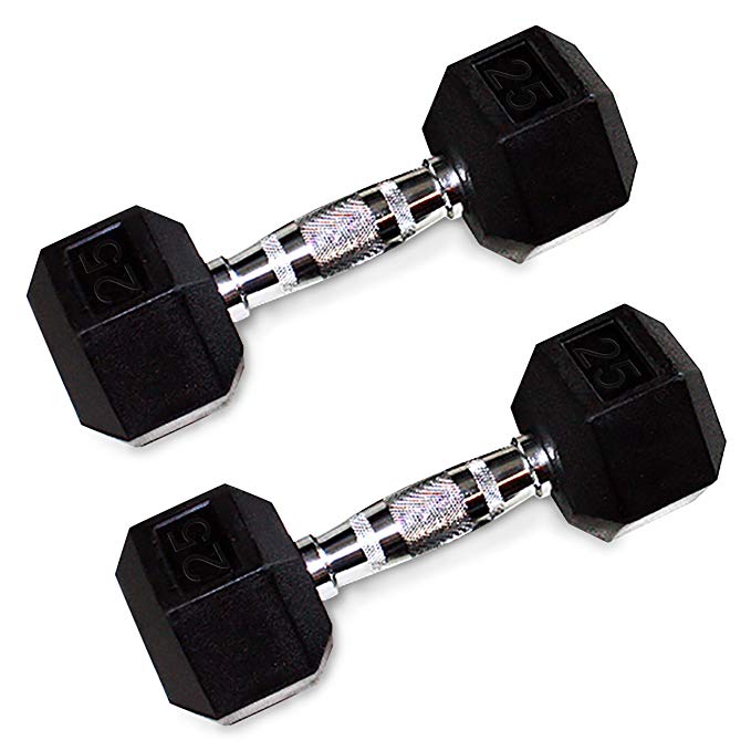 Harvil Rubber Encased Dumbbells with Non-Slip Chrome Steel Handles- Available in 5 lbs, 10 lbs, 15 lbs, 20 lbs, 25 lbs, 30 lbs, 35 lbs, 40 lbs, 45 lbs, 50 lbs, Sold in Pairs